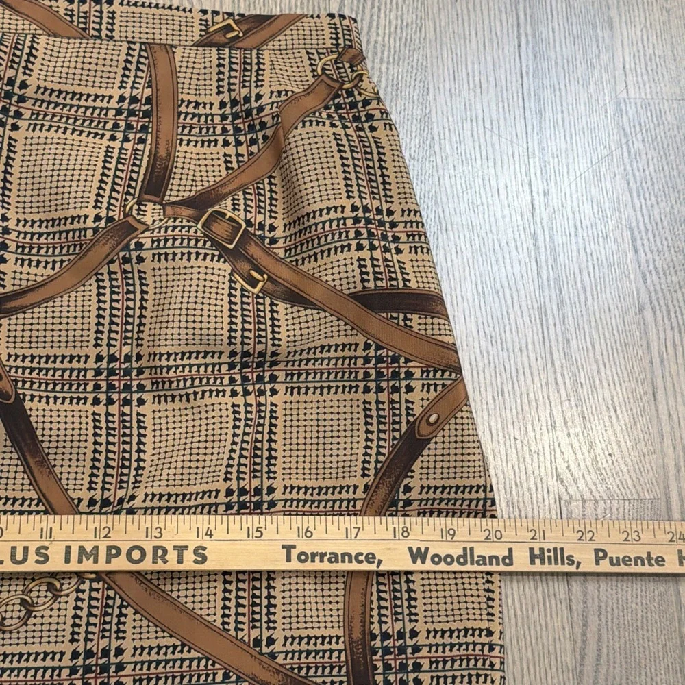Vintage Koret Skirt Size 12 12P Equestrian Print Horses Bridle Bit Plaid